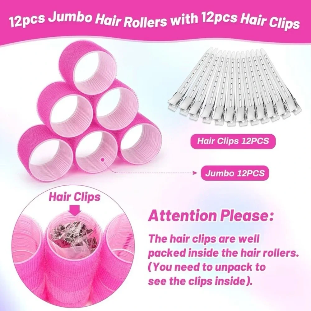 Jumbo Hair Curlers Rollers, 12Pcs 60mm - Picture 2 of 5